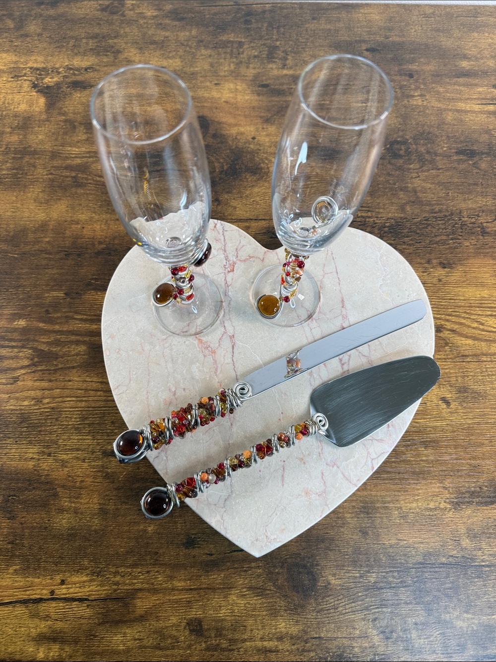 Mikasa Glassware & Beaded Cake Server Set in Clear and Amber